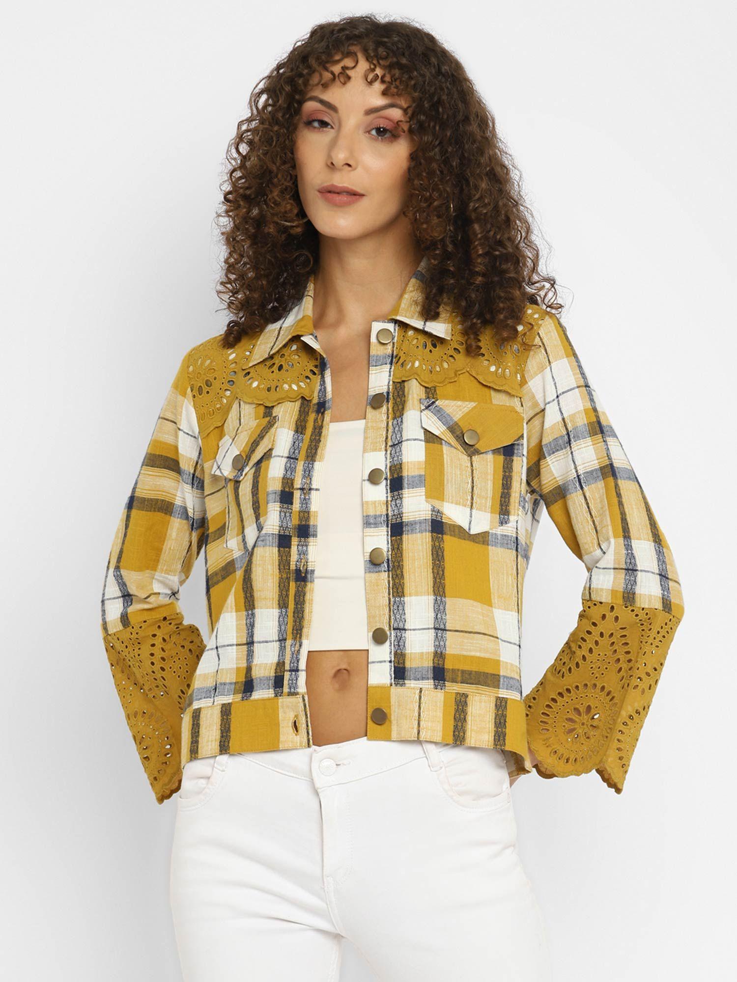 yellow plaid checks yarn dyed cotton jacket