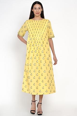 yellow pleated cotton dress