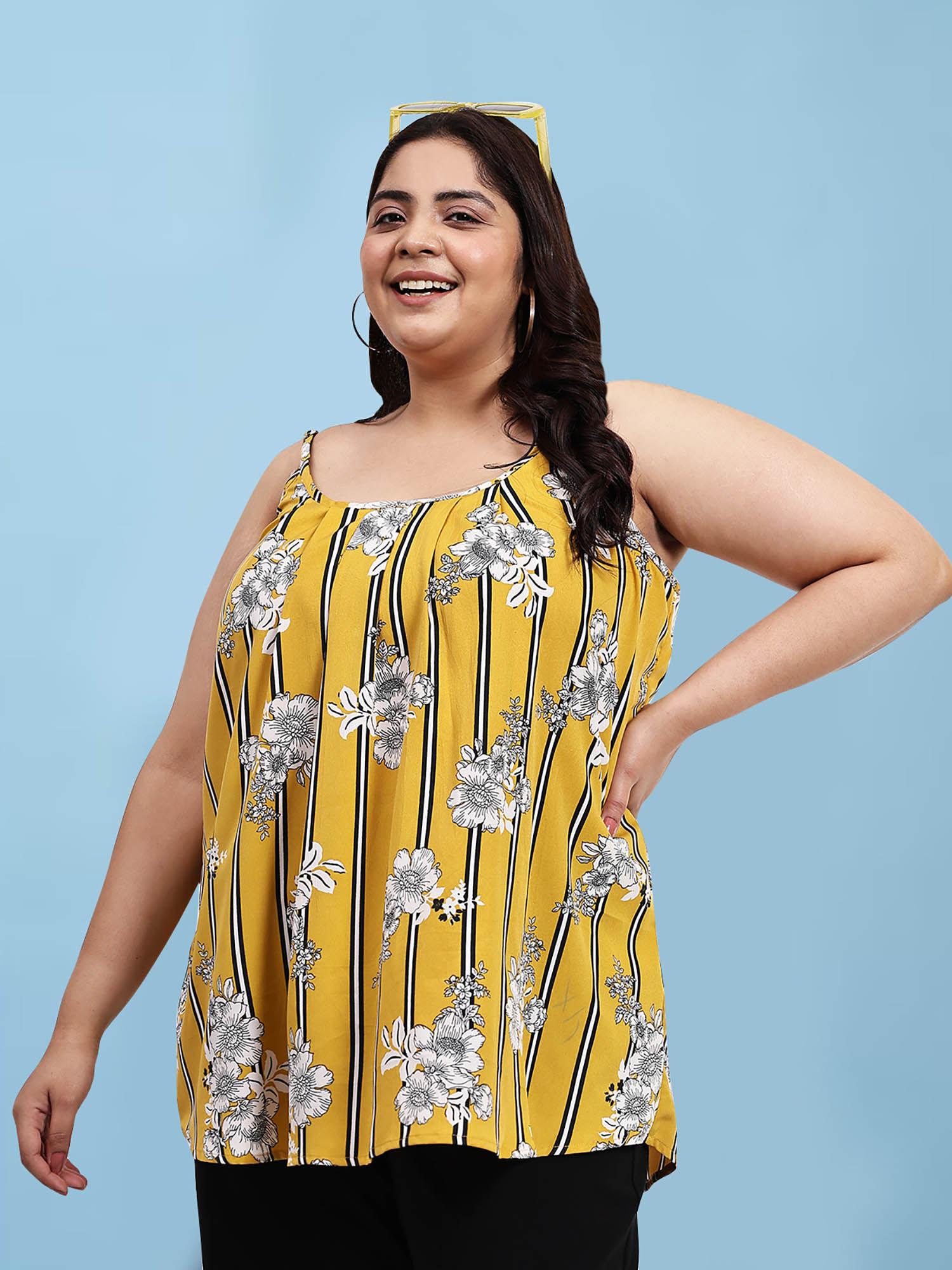 yellow plus size swing pleated top