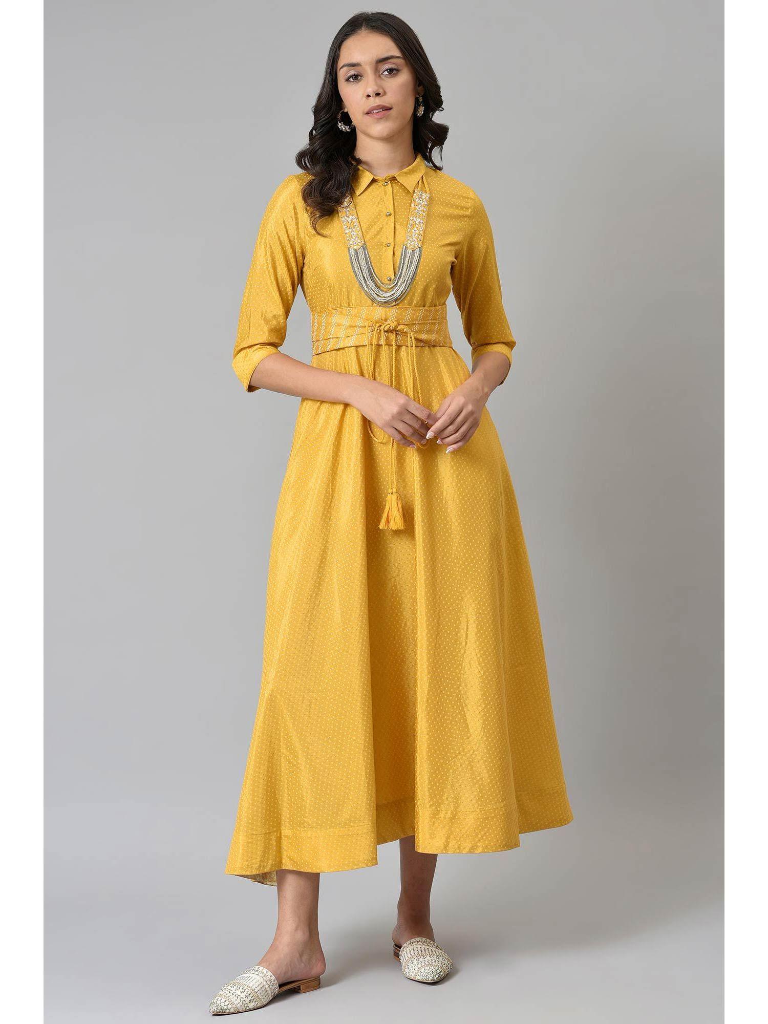 yellow polka dots dress with belt (set of 2)