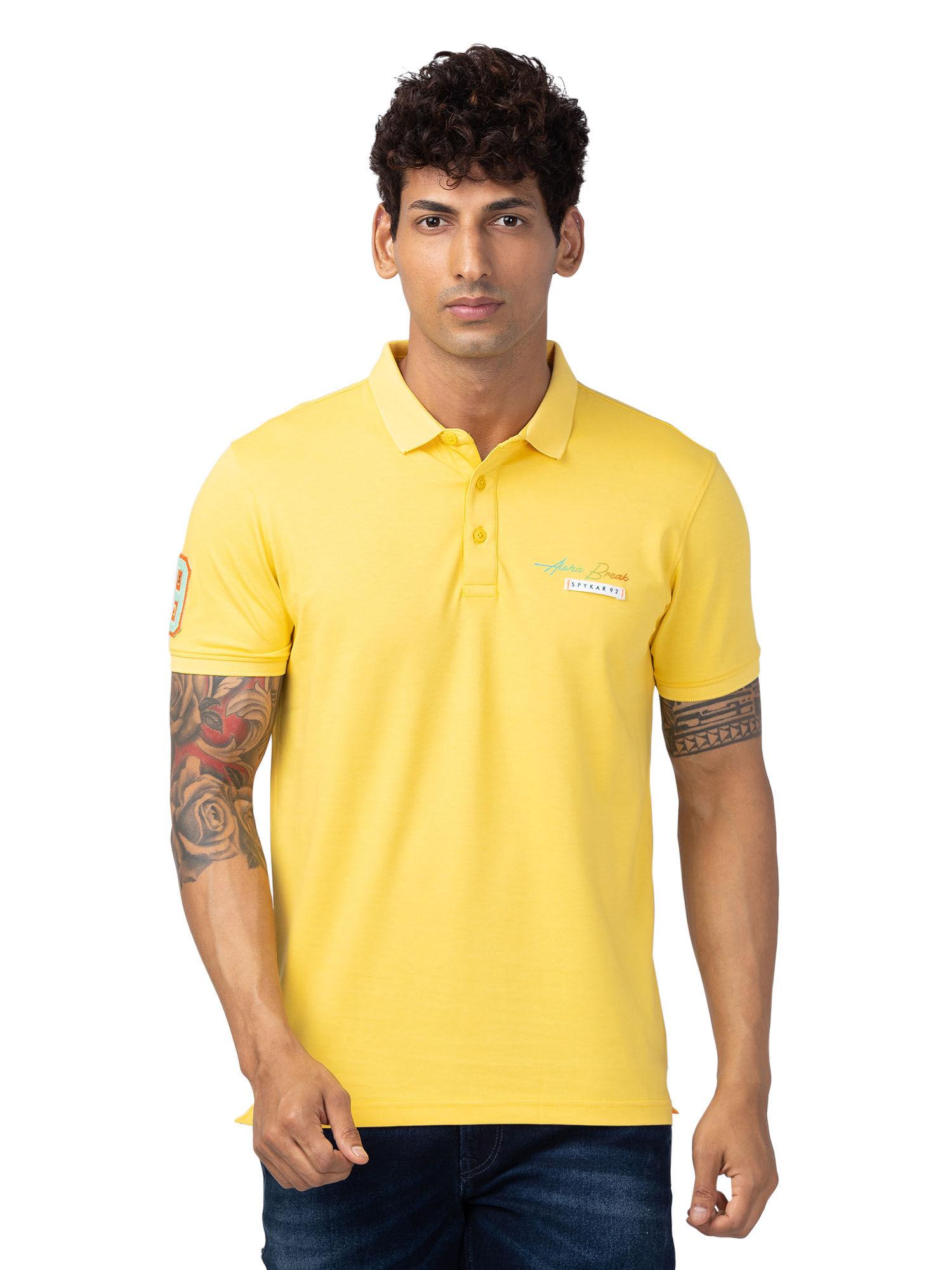 yellow polo collar half sleeves blended t-shirt for men