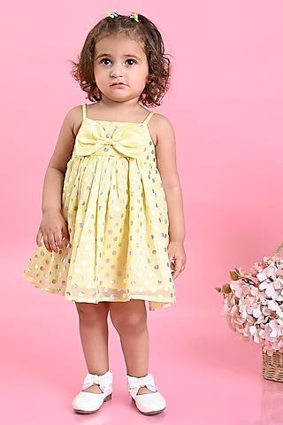 yellow poly georgette printed dress for girls