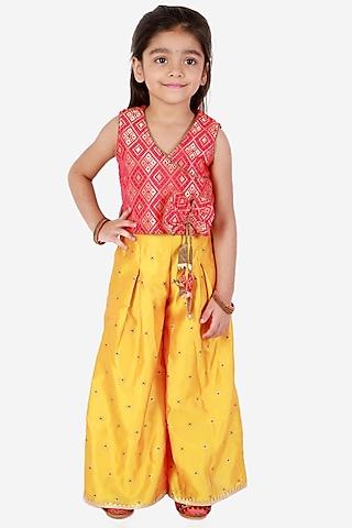 yellow polyester pant set for girls