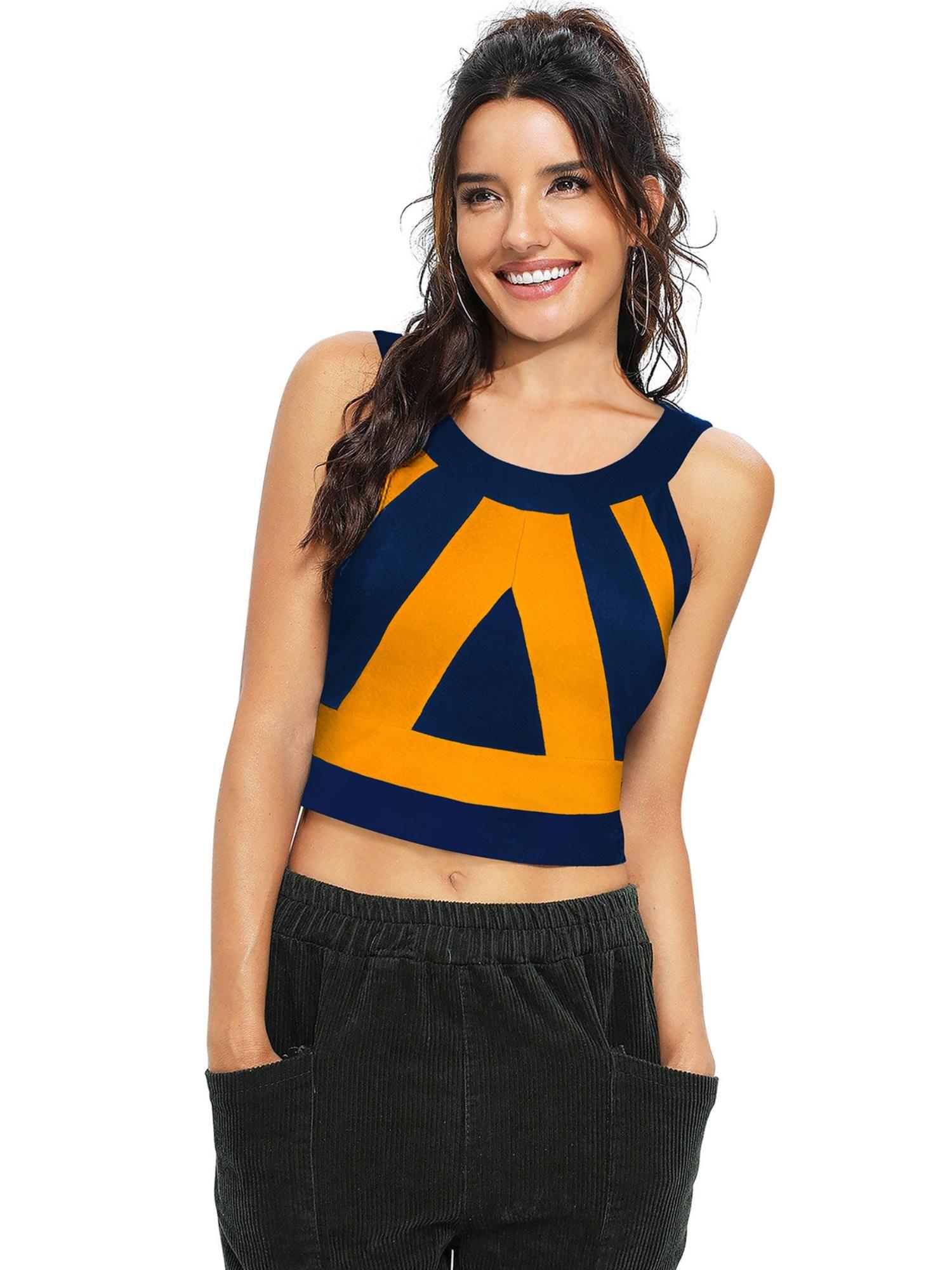 yellow polyester printed crop top for women