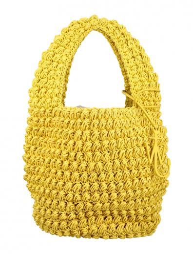 yellow popcorn crochet-knit tote bag