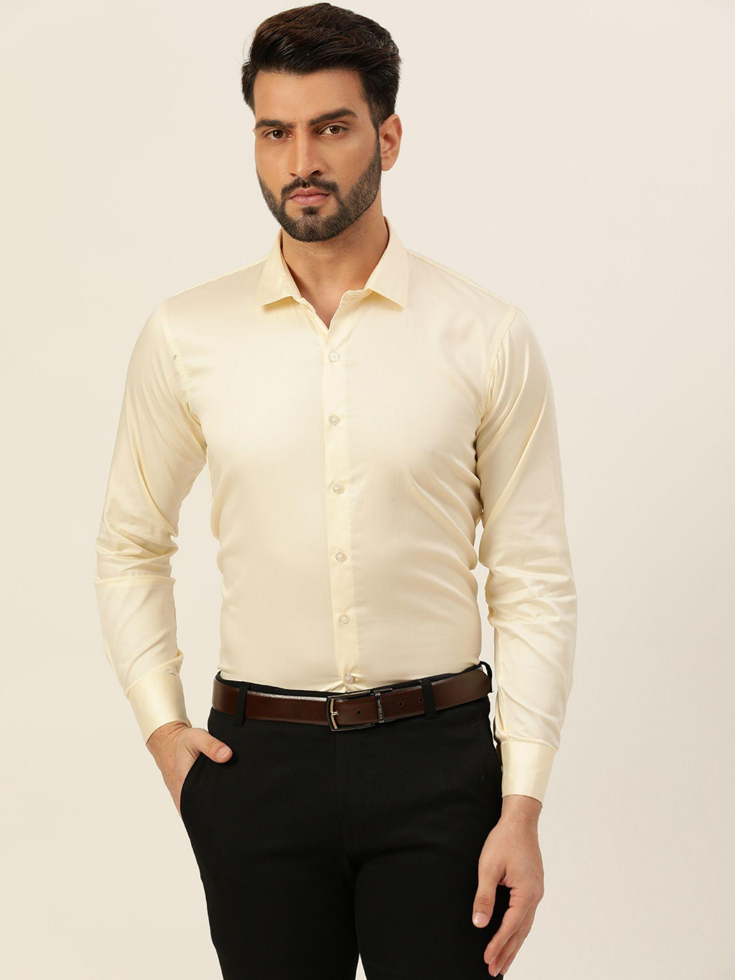 yellow premium giza cotton slim fit men shirt