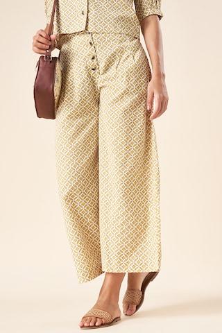 yellow print ankle-length  casual women flared fit  culottes
