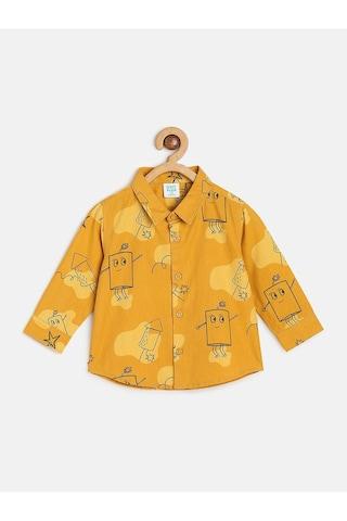 yellow print casual full sleeves regular collar boys regular fit shirt