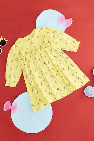 yellow print casual full sleeves round neck baby regular fit dress