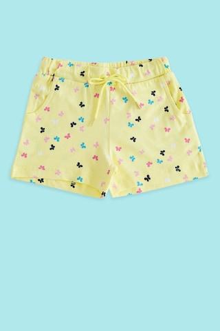 yellow print casual girls regular fit shorts