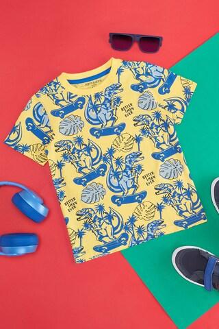 yellow print casual half sleeves round neck boys regular fit t-shirts