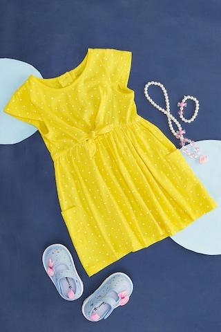 yellow print casual sleeveless round neck baby regular fit dress