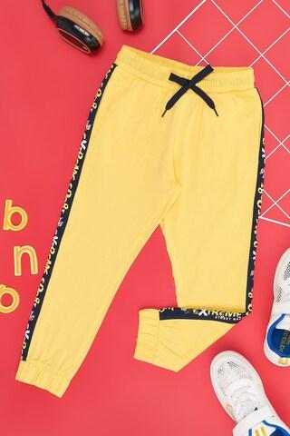 yellow print cotton boys regular fit joggers