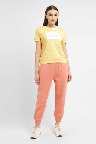 yellow print cotton jersey crew neck women regular fit t-shirts