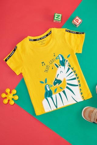 yellow print cotton round neck baby regular fit t-shirts