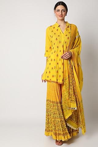 yellow printed & embroidered gharara set