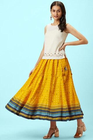 yellow printed ankle-length casual women regular fit skirt