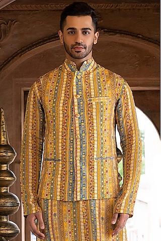 yellow printed bundi jacket