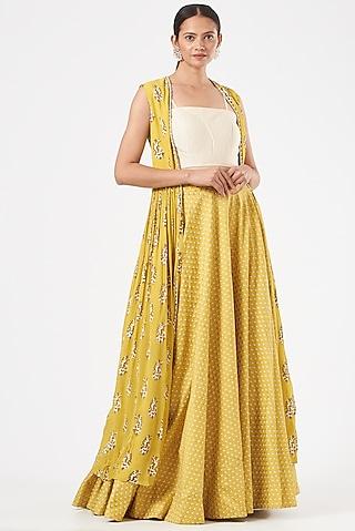 yellow printed cape set