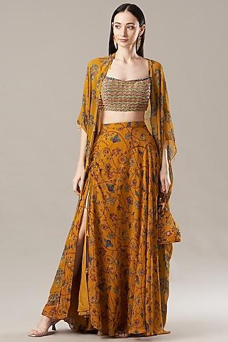 yellow printed cape set