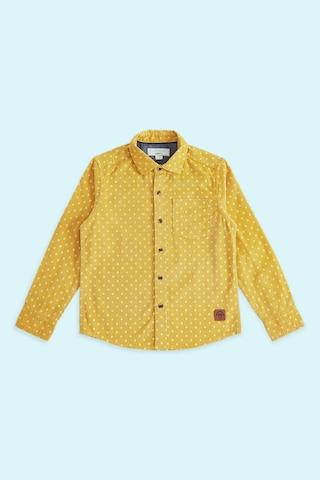 yellow printed casual full sleeves regular collar boys regular fit shirt