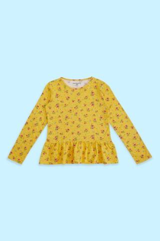 yellow printed casual full sleeves round neck girls regular fit blouse