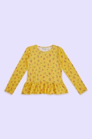 yellow printed casual full sleeves round neck girls regular fit blouse