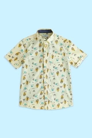 yellow printed casual half sleeves regular collar boys regular fit shirt