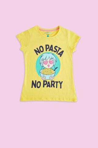 yellow printed casual short sleeves round neck girls regular fit t-shirt