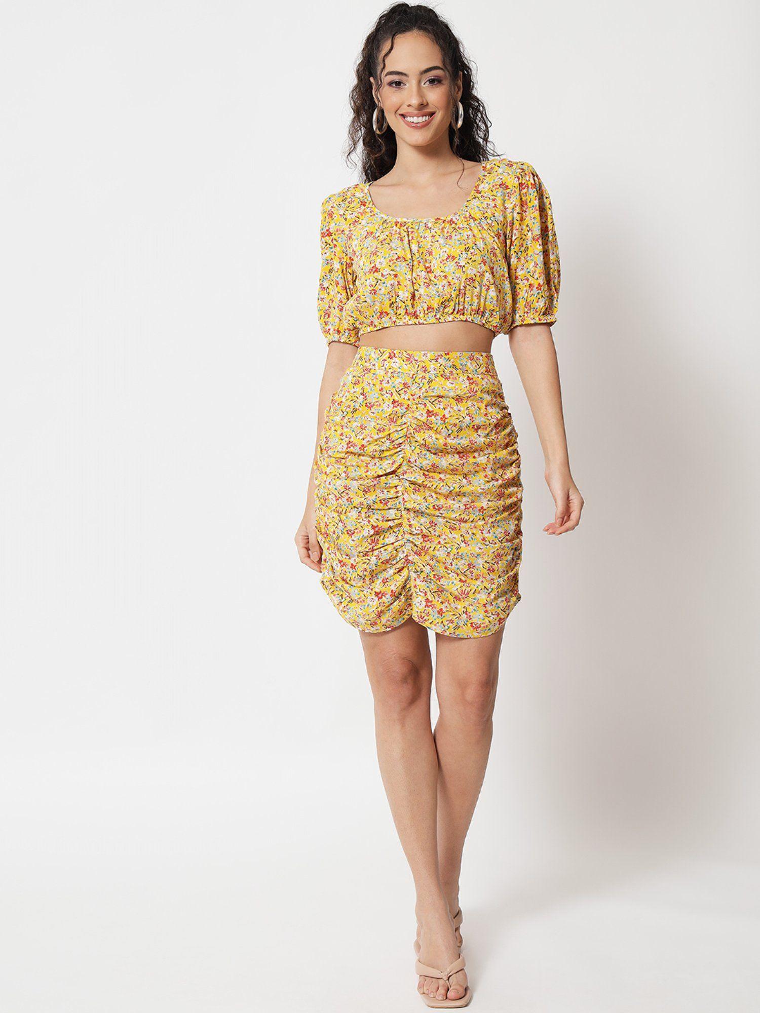 yellow printed co-ord (set of 2) (xs)