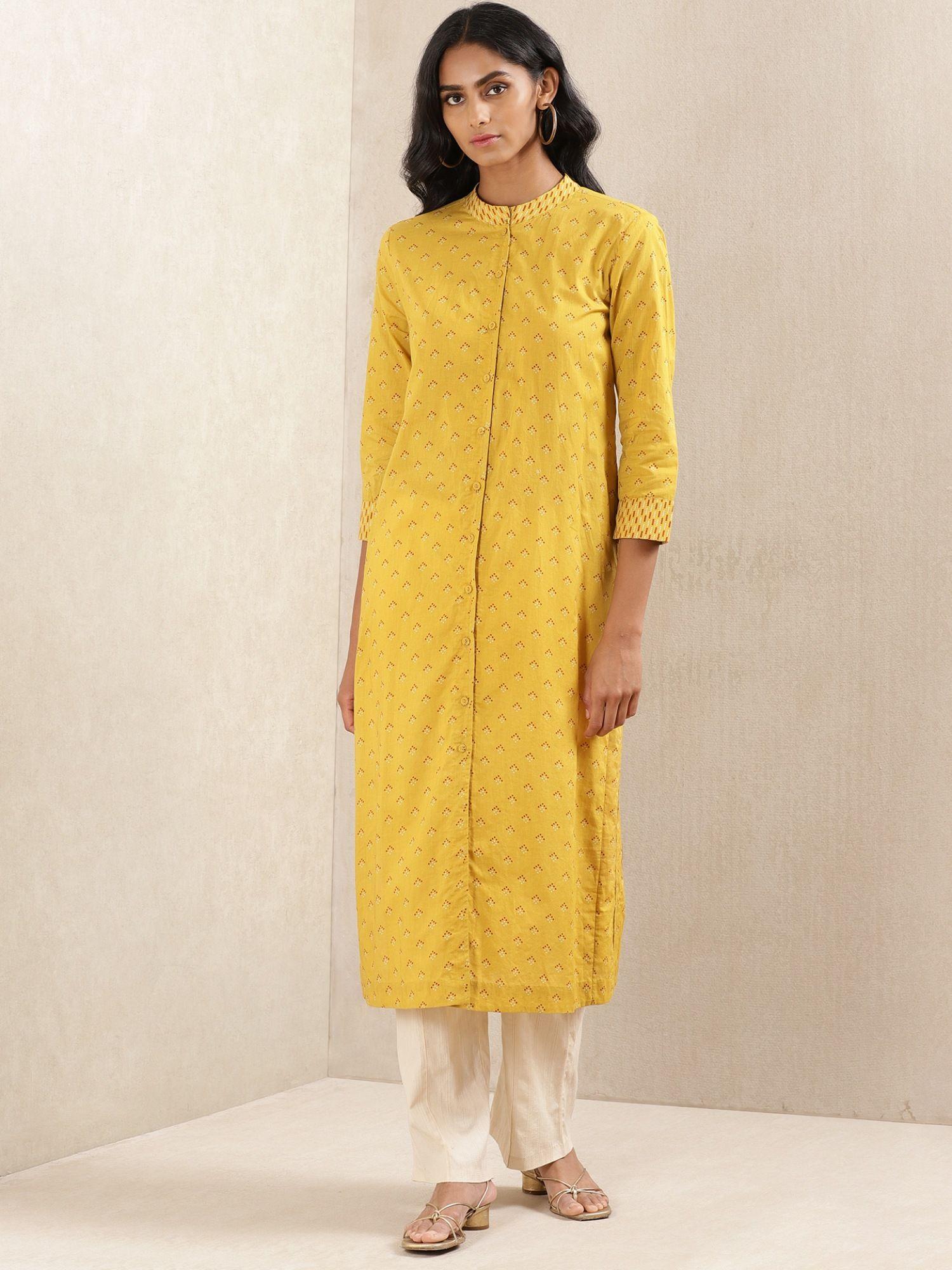 yellow printed cotton kurta