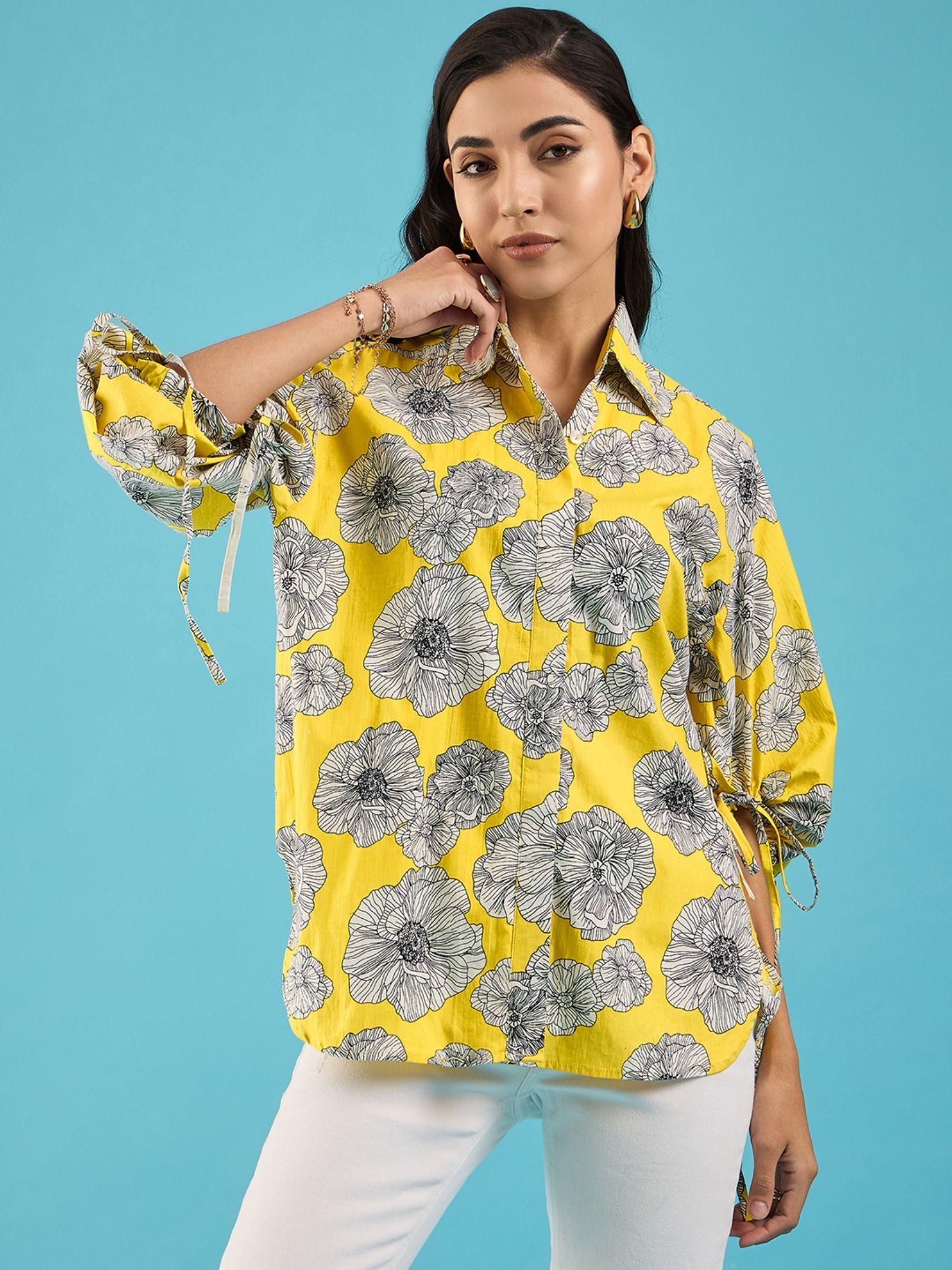 yellow printed cotton shirt