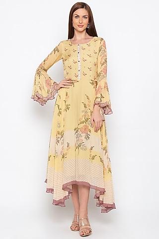 yellow printed embroidered tunic