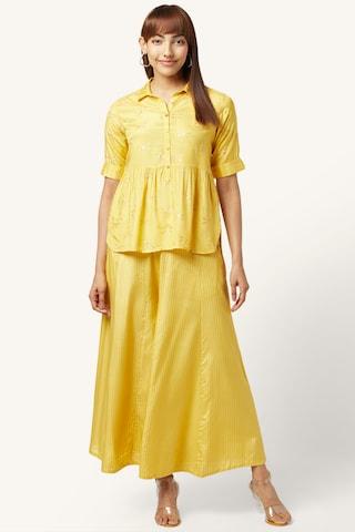 yellow printed full length ethnic women straight fit culottes