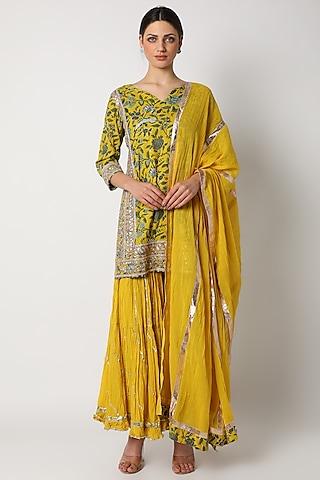 yellow printed gharara set