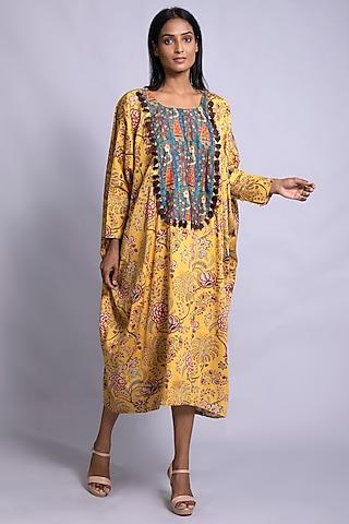 yellow printed kaftan tunic set