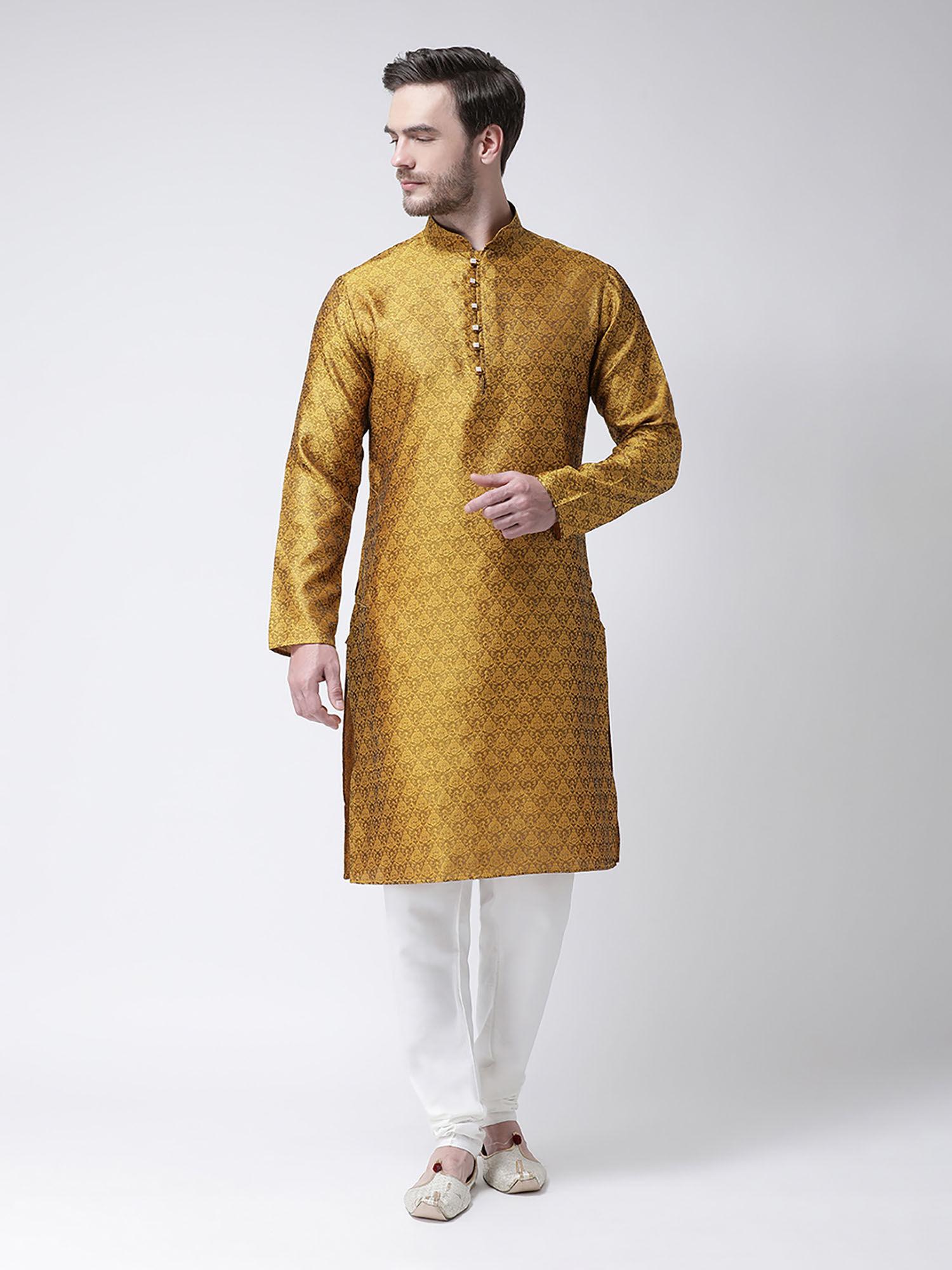 yellow printed kurta (set of 2)