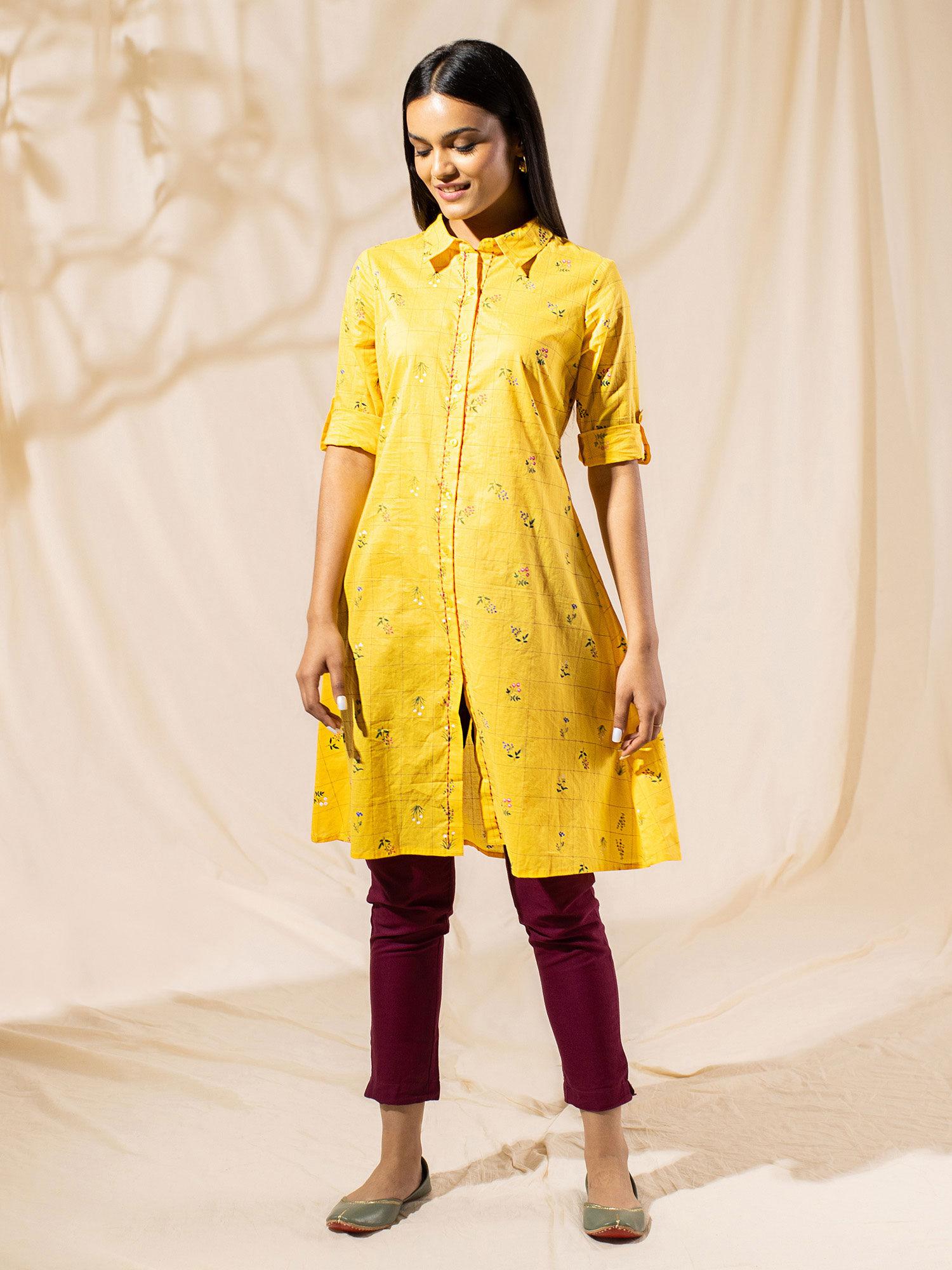 yellow printed kurta likkur64