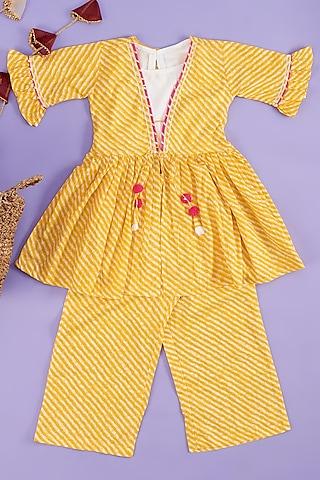 yellow printed kurta set for girls