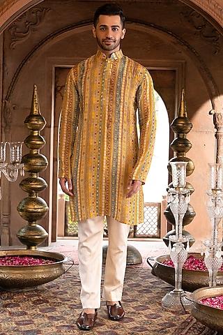 yellow printed kurta set