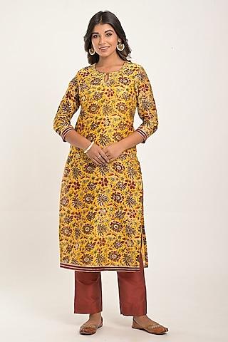 yellow printed kurta set