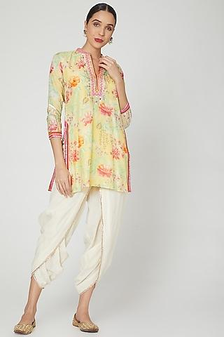 yellow printed kurta with dhoti pants