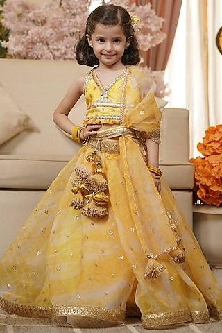 yellow printed lehenga set for girls