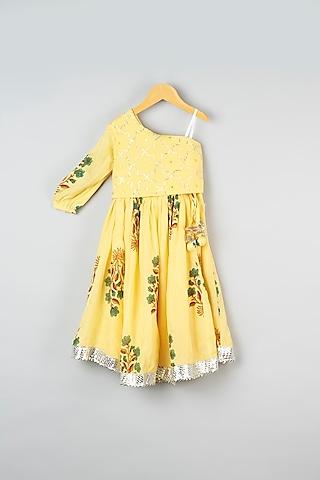 yellow printed lehenga set for girls