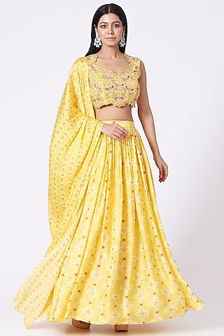 yellow printed lehenga set