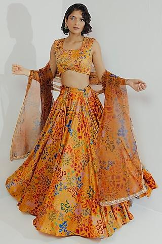 yellow printed lehenga set