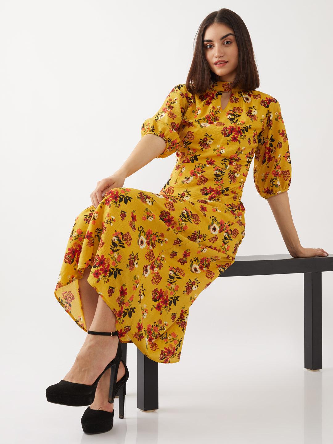 yellow printed maxi for women