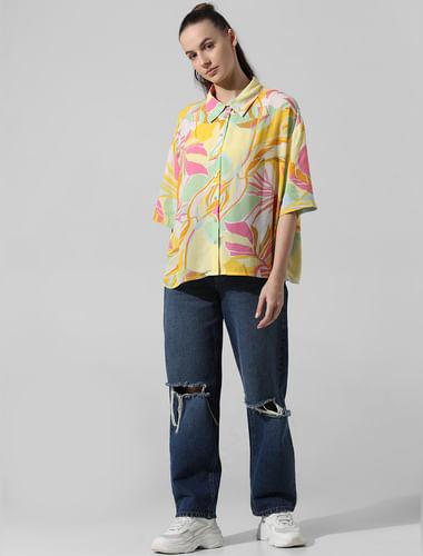 yellow printed oversized shirt