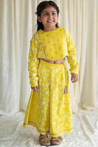 yellow printed palazzo pant set for girls
