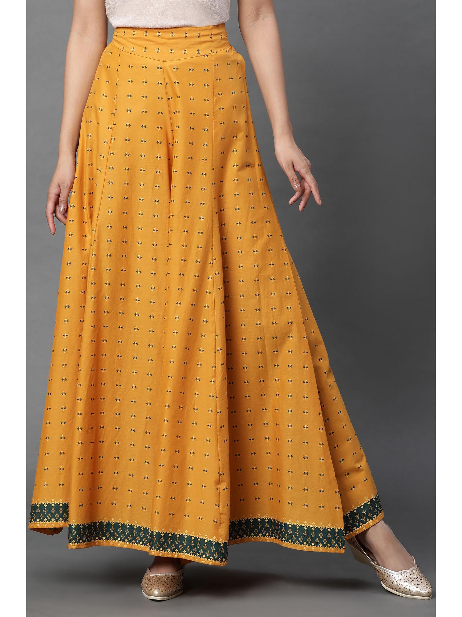 yellow printed semi - flared palazzo